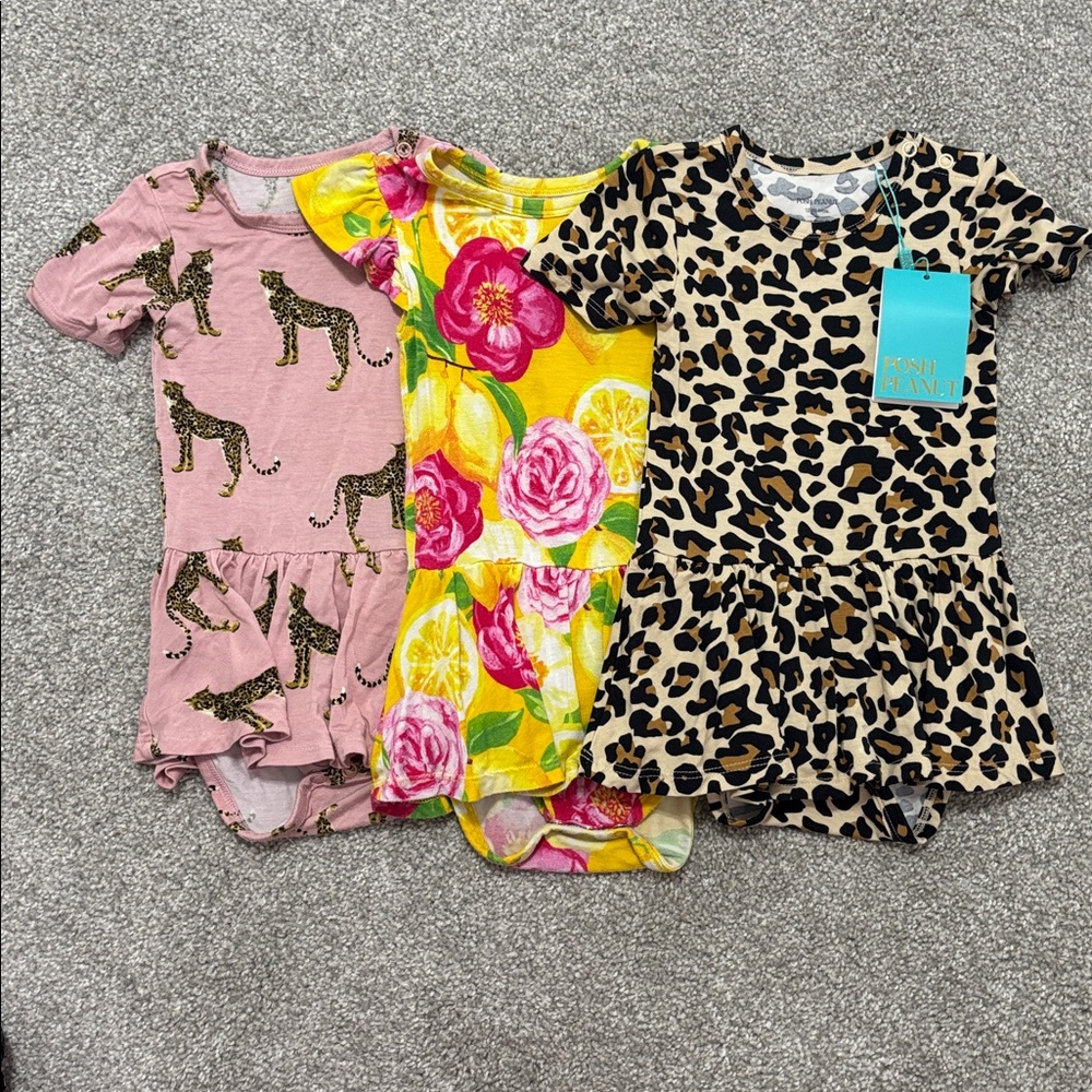 Posh Peanut Pink and Yellow Kids Dresses. 12-18 months EUC and BNWT